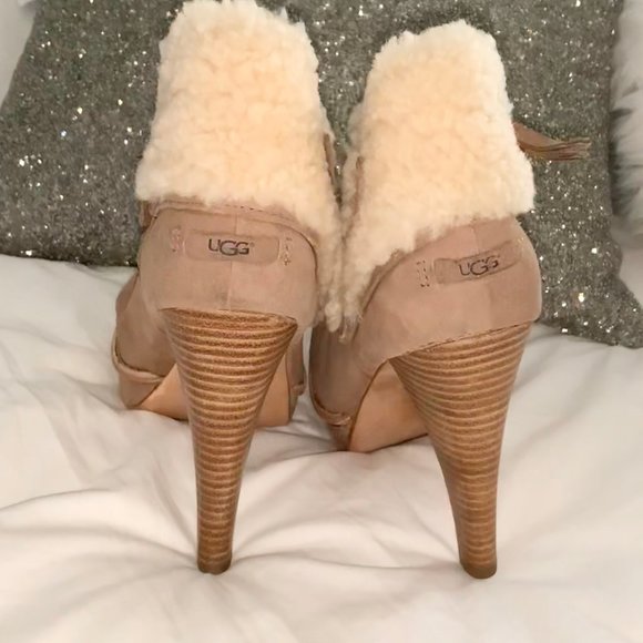 UGG GEORGETTE BOOTIES HIGH HEEL FUR SHOES WOMEN 10 - Picture 6 of 8